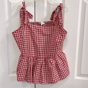 Madewell Tie-Strap Tank Top Red Gingham Size M